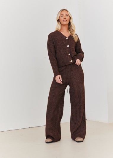 In The Style Stacey Solomon Chocolate Wide Leg Cable Knit Trousers