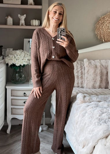 In The Style Stacey Solomon Chocolate Wide Leg Cable Knit Trousers