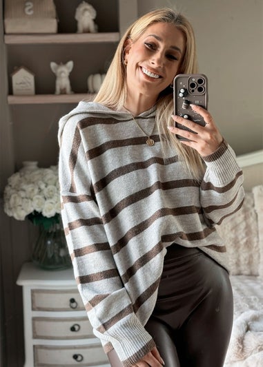 In The Style Stacey Solomon Neutral Stripe Knit Hoodie