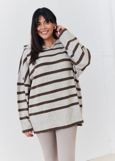 In The Style Stacey Solomon Neutral Stripe Knit Hoodie