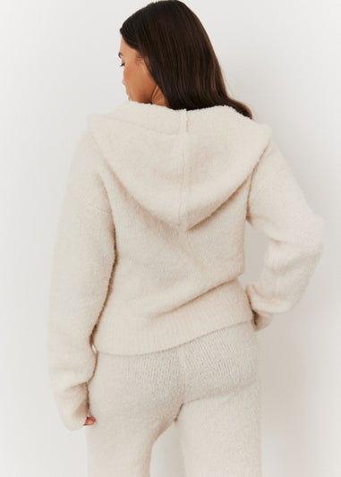 In The Style Cream Fluffy Knit Zip Up Hoodie