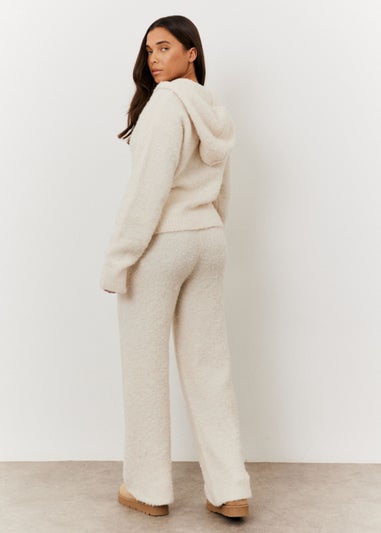 In The Style Cream Fluffy Knit Wide Leg Trousers Co-Ord Set