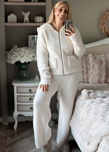 In The Style Cream Fluffy Knit Wide Leg Trousers Co-Ord Set