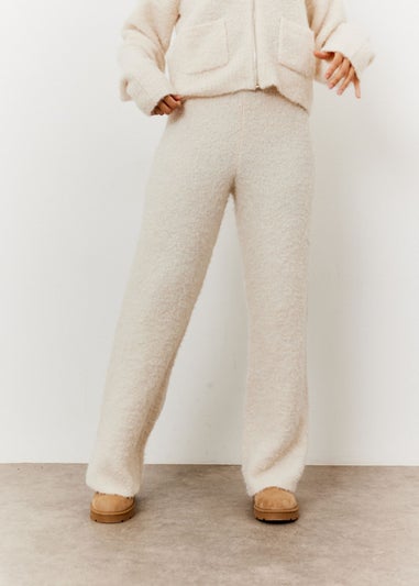 In The Style Cream Fluffy Knit Wide Leg Trousers Co-Ord Set