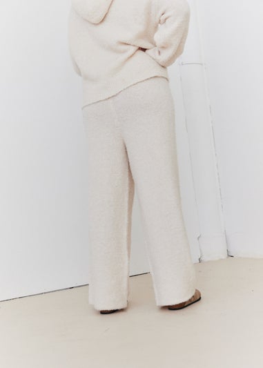 In The Style Cream Fluffy Knit Wide Leg Trousers Co-Ord Set