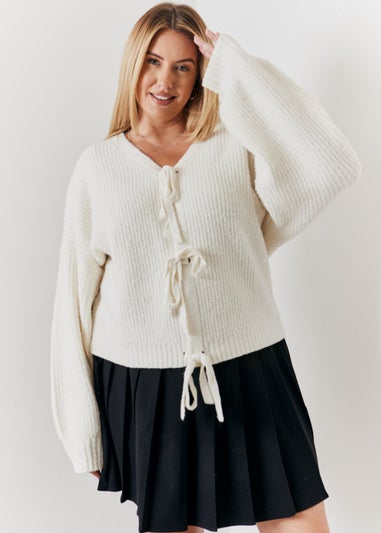 In The Style Hannah Brown Cream Bow Detail Knit Cardigan