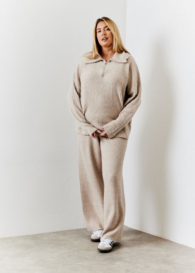 In The Style Hannah Brown Camel Knit Wide Leg Trousers