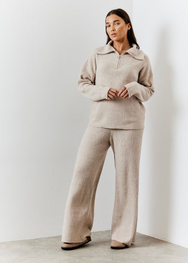 In The Style Hannah Brown Camel Knit Wide Leg Trousers