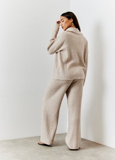 In The Style Hannah Brown Camel Knit Wide Leg Trousers