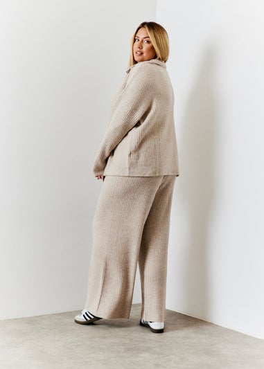 In The Style Hannah Brown Camel Knit Wide Leg Trousers