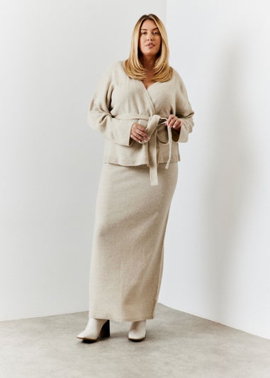 In The Style Hannah Brown Oatmeal Wrap Knit Co Ord Cardigan