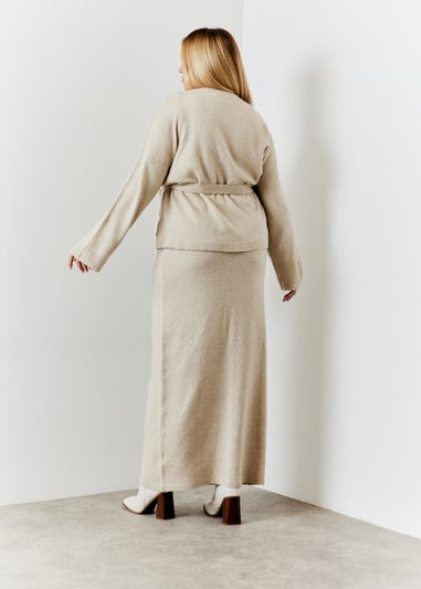 In The Style Hannah Brown Oatmeal Wrap Knit Co Ord Cardigan