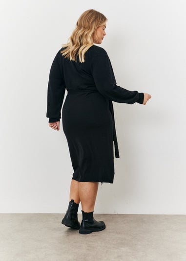 In The Style Jess Millichamp Black Knit Wrap Midi Dress