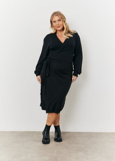 In The Style Jess Millichamp Black Knit Wrap Midi Dress