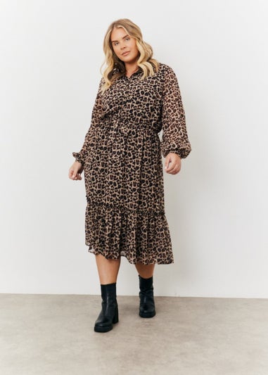 In The Style Jess Millichamp Brown Leopard Smock Shirt Maxi Dress