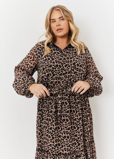 In The Style Jess Millichamp Brown Leopard Smock Shirt Maxi Dress