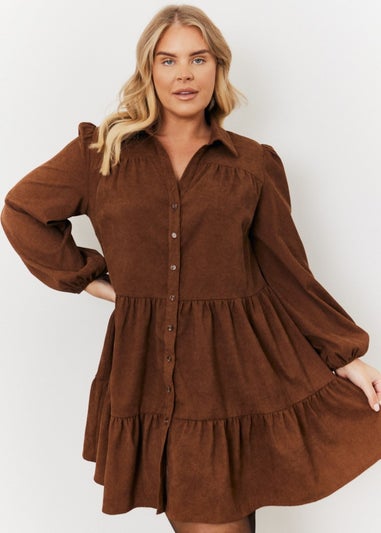 In The Style Brown Suede Smock Mini Dress