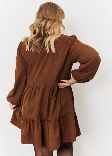 In The Style Jess Millichamp Brown Suede Smock Mini Dress