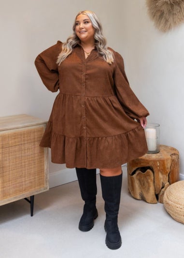 In The Style Brown Suede Smock Mini Dress