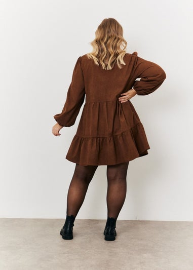 In The Style Jess Millichamp Brown Suede Smock Mini Dress