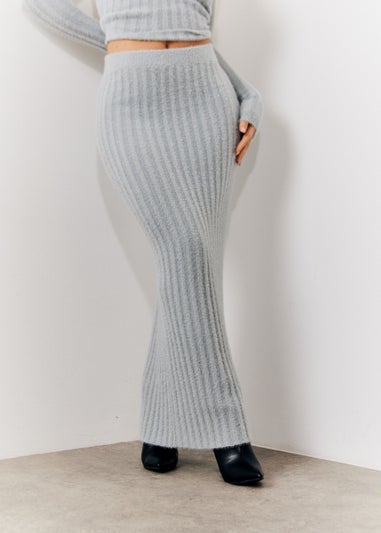 In The Style Grey Fluffy Ribbed Midaxi Skirt