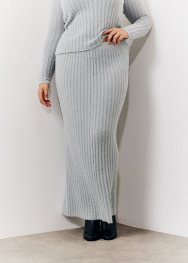 In The Style Grey Fluffy Ribbed Midaxi Skirt