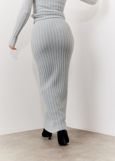 In The Style Grey Fluffy Ribbed Midaxi Skirt