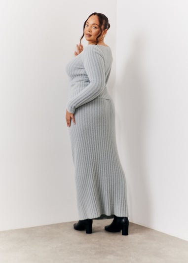 In The Style Grey Fluffy Ribbed Midaxi Skirt