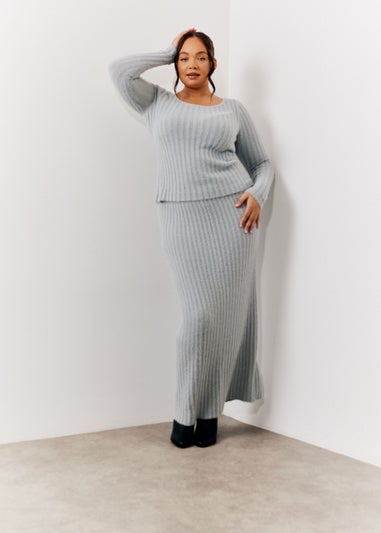 In The Style Grey Fluffy Ribbed Midaxi Skirt