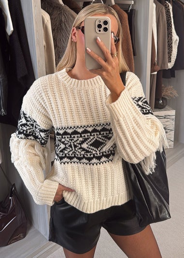 In The Style Perri Sian Cream Aztec Fringe Jumper