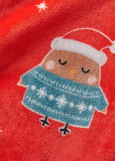 Catherine Lansfield Christmas Party Robins Cosy Fleece Blanket Throw (130x170cm)