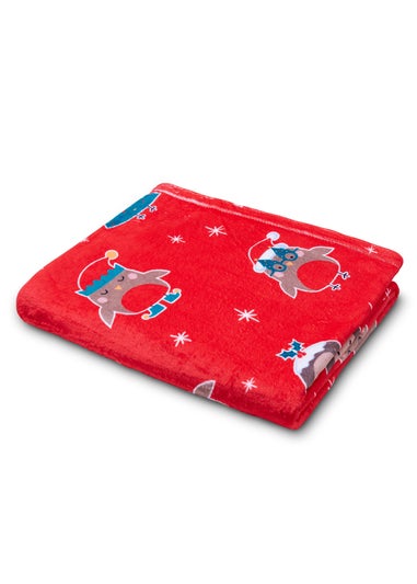 Catherine Lansfield Christmas Party Robins Cosy Fleece Blanket Throw (130x170cm)