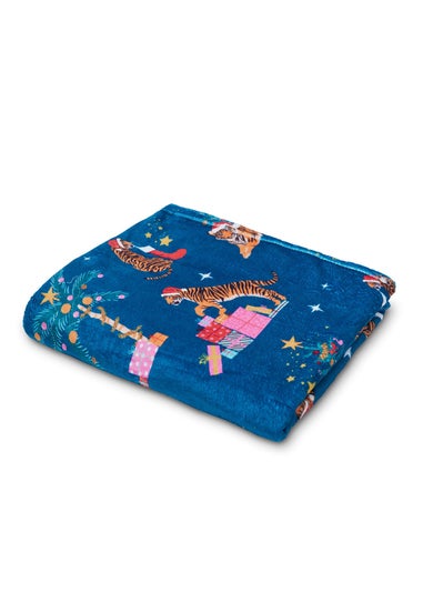 Catherine Lansfield Christmas Tiger Cosy Fleece Blanket Throw (130x170cm)