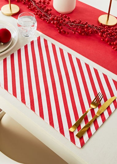 Catherine Lansfield Christmas Candy Cane Cotton Dining Placemat 4 Pack (30x46 cm)