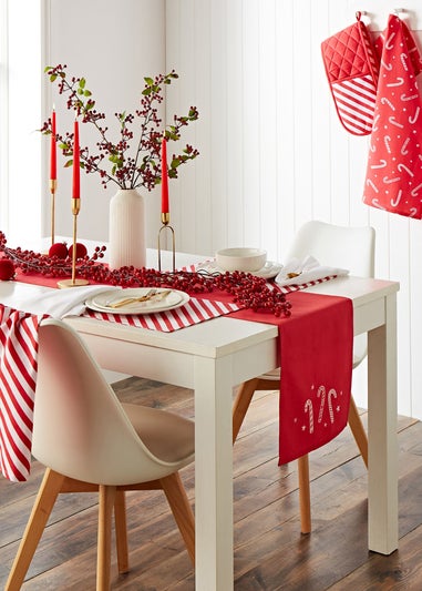 Catherine Lansfield Christmas Candy Cane Cotton Dining Placemat 4 Pack (30x46 cm)