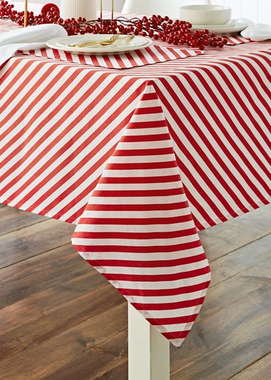 Catherine Lansfield Christmas Candy Cane Cotton Table Cloth (137x229 cm)