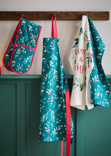 Catherine Lansfield Christmas Holly Kitchen Tea Towel Pack of 4 (50x75 cm)