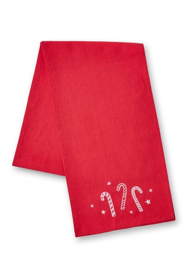 Catherine Lansfield Christmas Candy Cane Embroidered Cotton Dining Table Runner (32x220 cm)