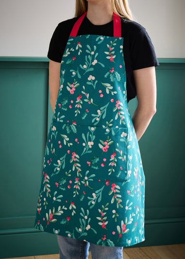 Catherine Lansfield Christmas Holly and Mistletoe Cotton Kitchen Adult Apron (70x80 cm)