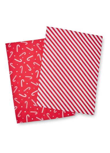 Catherine Lansfield Christmas Candy Cane Kitchen Tea Towel Pack of 4 (50x75 cm)