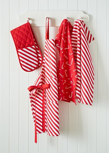 Catherine Lansfield Christmas Candy Cane Kitchen Tea Towel Pack of 4 (50x75 cm)