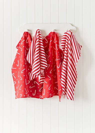 Catherine Lansfield Christmas Candy Cane Kitchen Tea Towel Pack of 4 (50x75 cm)