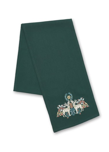 Catherine Lansfield Majestic Stag Cotton Embroidered Dining Table Runner (33x220 cm)