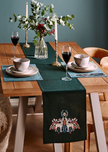 Catherine Lansfield Majestic Stag Cotton Embroidered Dining Table Runner (33x220 cm)