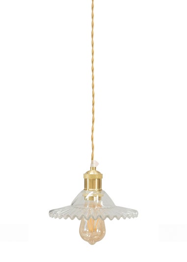 ValueLights Lucrezia Brushed Gold Pendant Light Clear Frilled Glass Shade (112cm x 21.5cm x 21.5cm)