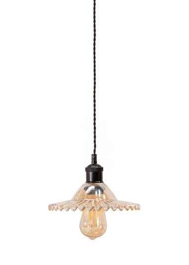 ValueLights Lucrezia Black Pendant Light Amber Frilled Glass Shade (112cm x 21.5cm x 21.5cm)