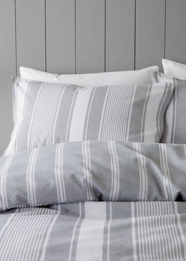 Bianca Fine Linens Brushed Cotton Ticking Stripe Reversible Duvet Cover Set