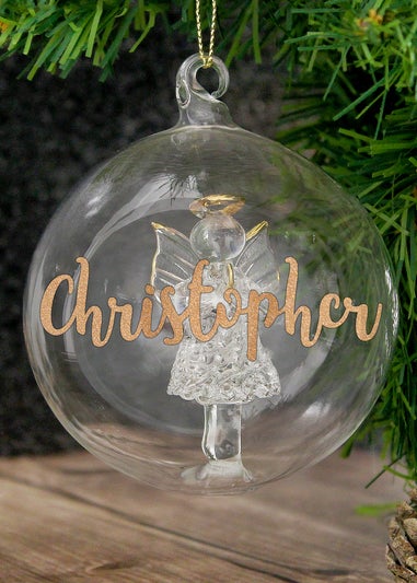 Personalised Memento Company Clear Gold Glitter Name Only Angel Glass Bauble