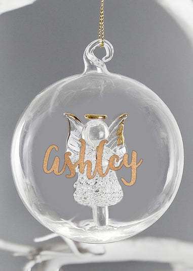 Personalised Memento Company Clear Gold Glitter Name Only Angel Glass Bauble