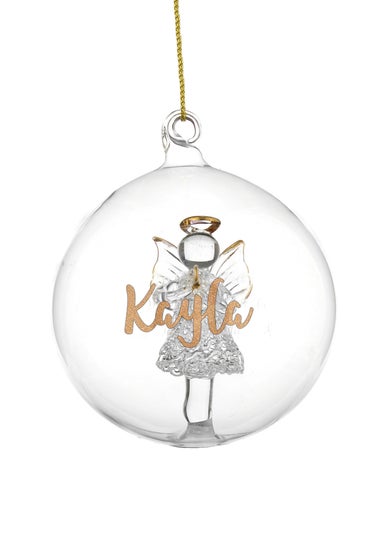 Personalised Memento Company Clear Gold Glitter Name Only Angel Glass Bauble